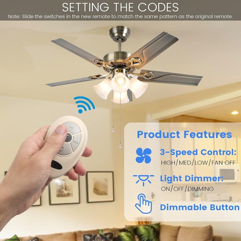 Eogifee 35T Ceiling Fan Remote Control Adjustable 3 Speed,Light Dimmer Control Replacement of Harbor Breeze Compatible with KUJCE9603 FAN35T L3HFAN35T FAN-53T FAN-11T L3HFAN35T1 FAN-35T1 - Image 1